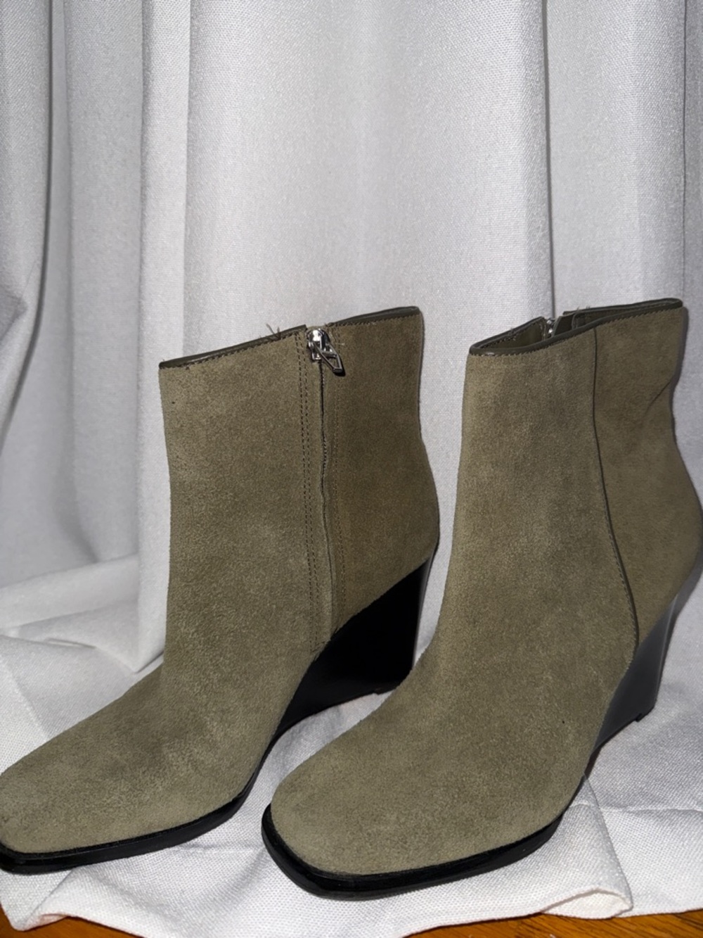 Dolce Vita Olive Suede Wedge Ankle Booties with Side Zip